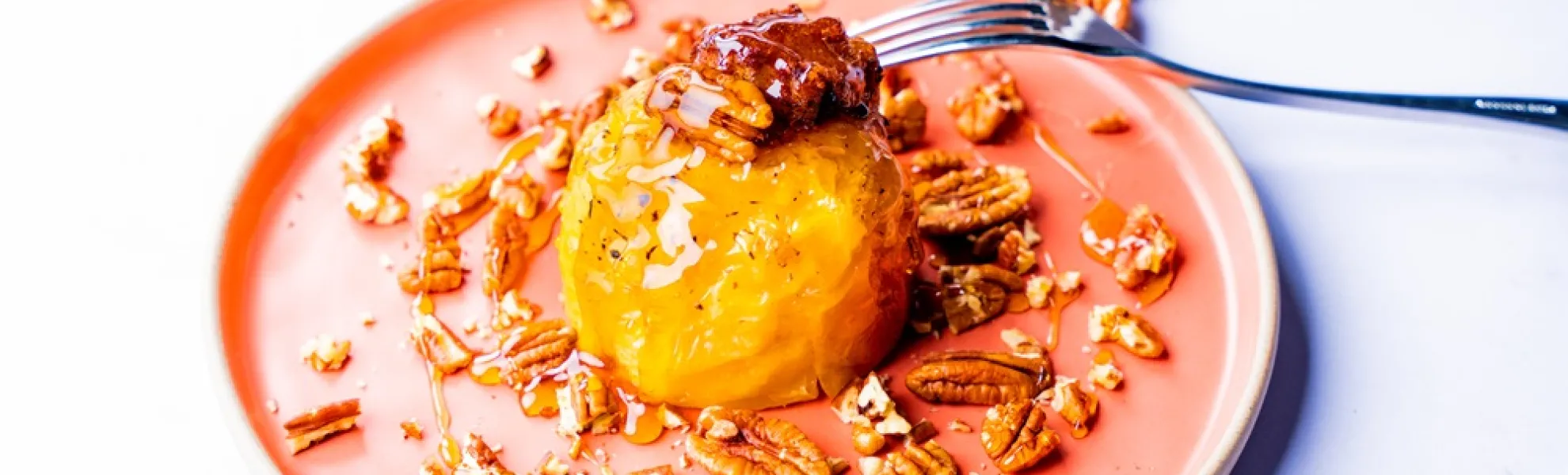 Baked Apple with Pecan Cream and Maple Caramel