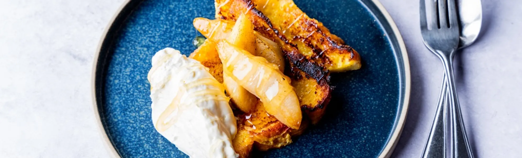 Golden Brioche, Caramelized Pears, and Honey Whipped Cream