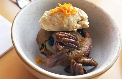 Blueberry Wild Rice Cake with Maple Syrup Ice Cream