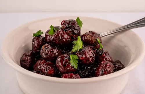 Bison Meatballs with Saskatoon Berry Gastrique