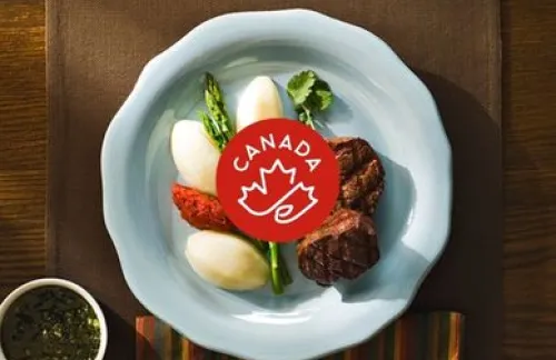 Plate of Halal food with the Canada Brand logo